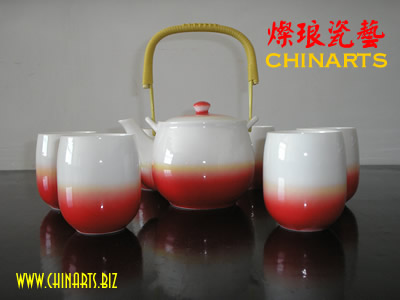 红白七彩釉茶具