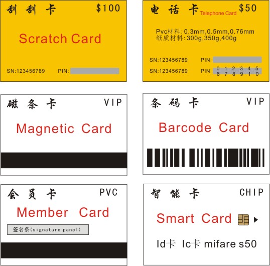 会员卡、条码卡、磁条卡、贵宾卡及其他各种普通PVC或智能IC卡产品