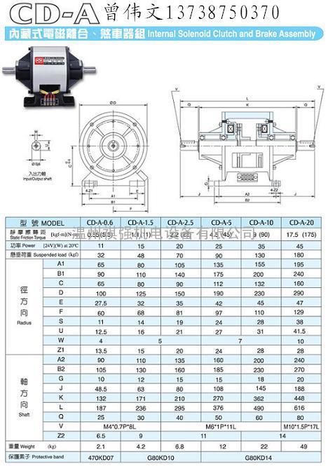 月饼机械专用离合器刹车器，台湾仟岱牌内藏式离合、刹车器组CD-A-5