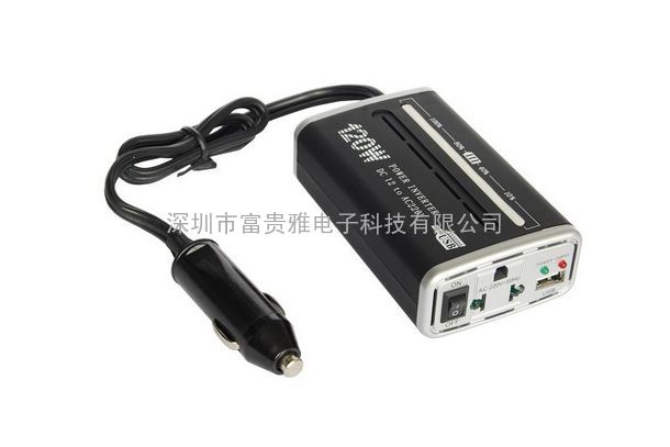 厂家供应车载逆变器120W  带电量显示+USB接口