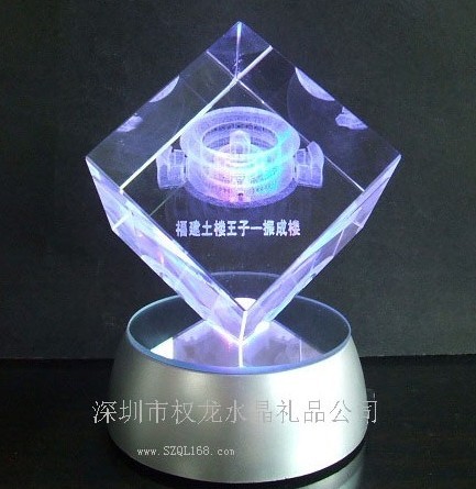 水晶LED灯底座纪念礼品,水晶激光内雕模型礼品