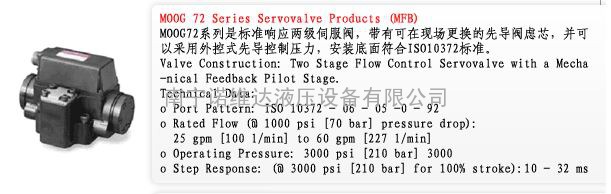 美国穆格MOOG 72 系列(MFB)伺服阀