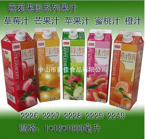 喜爱果园1000ML果汁系列(芒果,桃,橙,草莓,苹果)