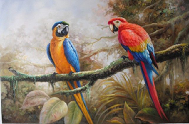 上海手绘油画 浦东油画鹦鹉批发 客厅装饰鹦鹉画 家具装饰画
