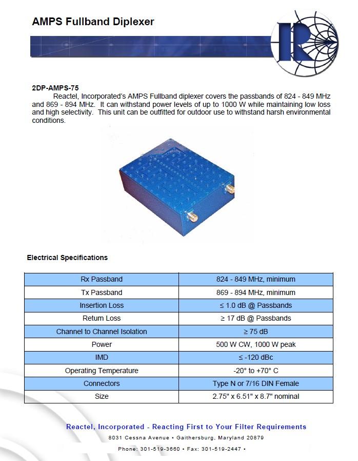 AMPS全频双工器824-894MHz