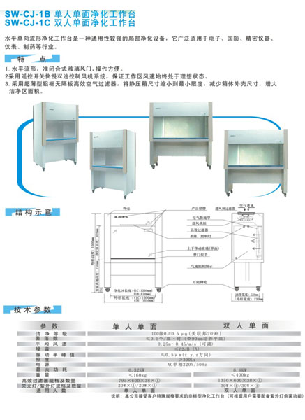 单人单面净化工作台(水平送风)