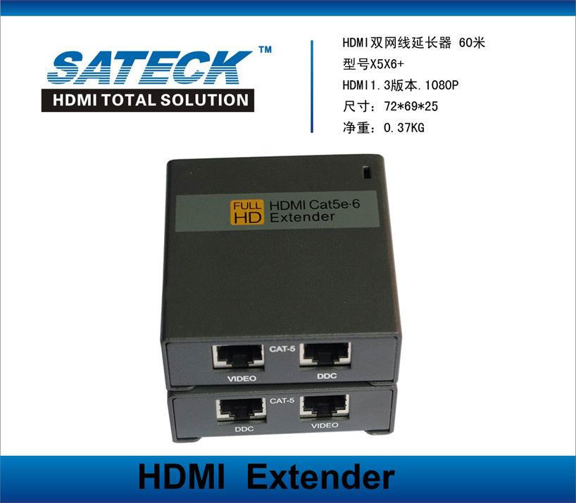 HDMI双网线延长器60米，支持1080P，HDMI延长器