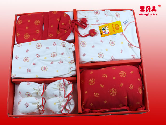 王贝儿婴儿装礼盒 中国红七件套