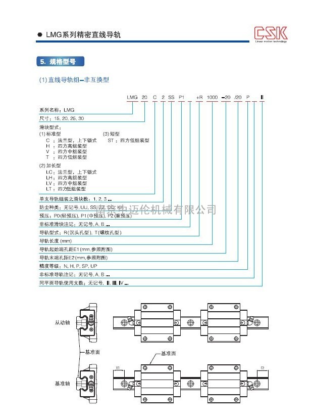 CSK直线导轨之规格型号