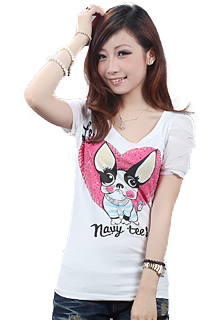 2011夏季新款 2806香里奈女装短袖T恤雪纺袖可爱型老鼠图案宽松修身