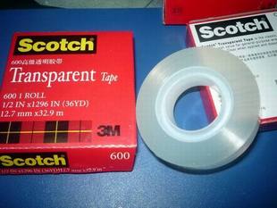 美国3M 600 Scotch思高透明胶带12.7mm*32.9m测试胶带1/2X1296