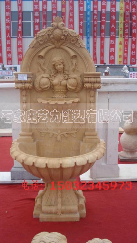 石雕壁盆 洗手盆 雕像壁盆 米黄壁盆 石雕喷泉