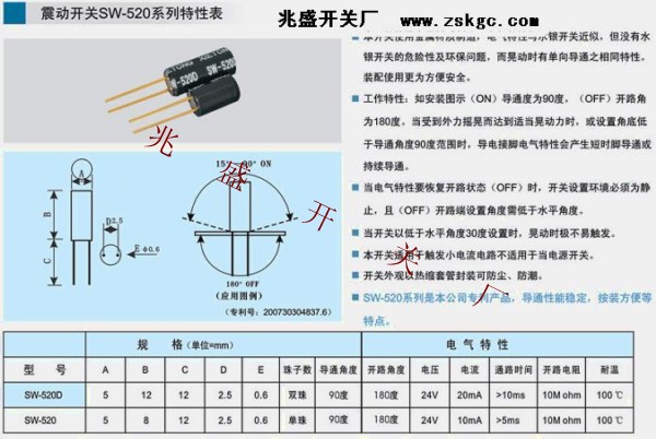 震动开关系列.震动开关分类.震动开关种类.震动开关兆盛开关厂