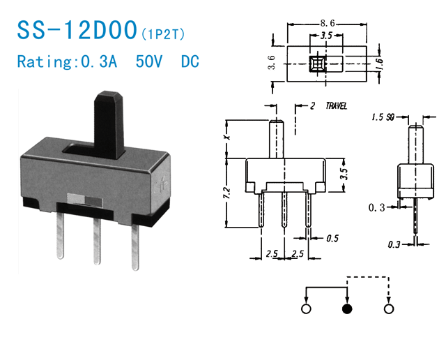 泉州SS拨动开关SS-12D00现货供应厂家价格优势规格图纸齐全