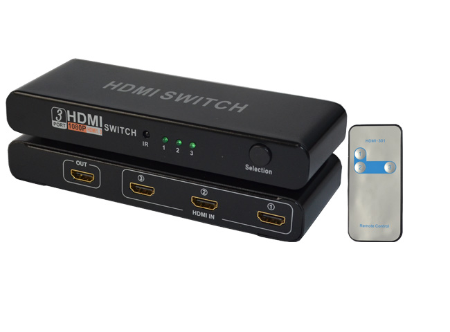 HDMI切换器3进1出 HDMI选择器 HDMI3进1出 蓝光遥控 工程 抗震型