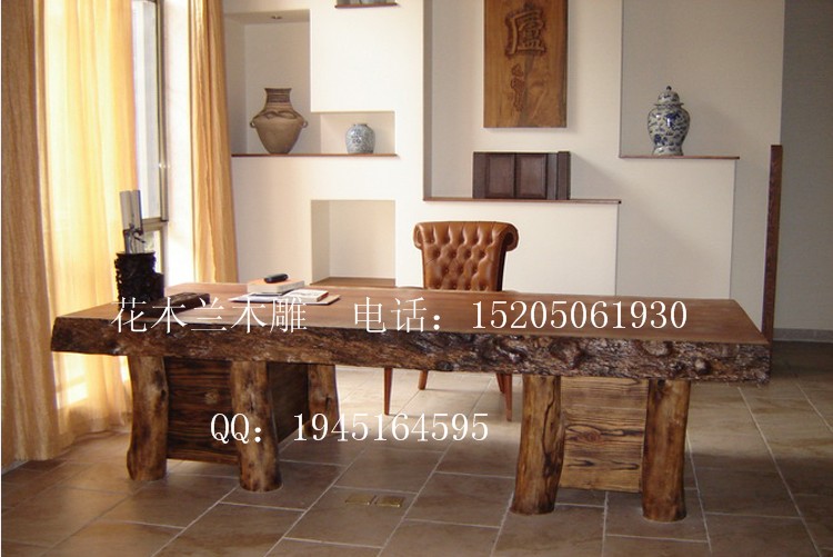 花木兰木雕 工厂直供 非洲花梨木 实木大板原木办公桌