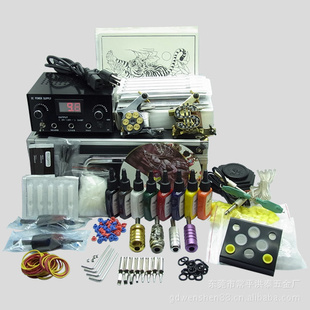 K211纹身套装 双机全套装 纹身机器 tattoo kit2 电源 手柄 色料