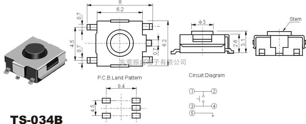 轻触开关TS-034Bwww.82011159.com