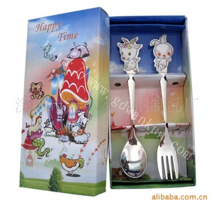 动物图案滴胶勺叉,日本进口公仔餐具|高档儿童餐具