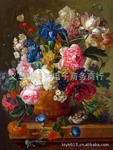 大量批发高仿真印象花卉油画 红花装饰画 花瓶插花装饰画