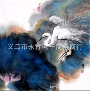 义乌厂家直销装饰画工艺画、黑白无框画、水晶无框画 鹭舞荷林