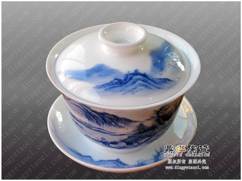 景德镇陶瓷厂家生产加工高档手绘青花瓷陶瓷盖碗 高档茶馆