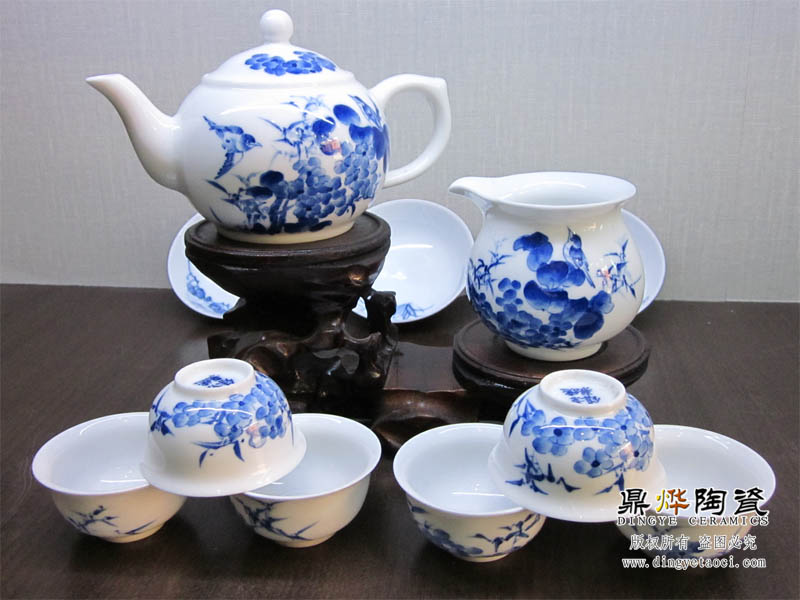 景德镇青花瓷茶具 手工绘制 一壶一公道杯六小杯 可定制