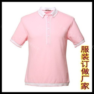 供应粉红色 短袖t恤polo衫 来图来样订做生产加工 32支拉架棉