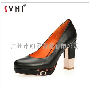 SVNI2012秋款新品单鞋真羊皮欧美时尚粗跟防水台OL女高跟鞋