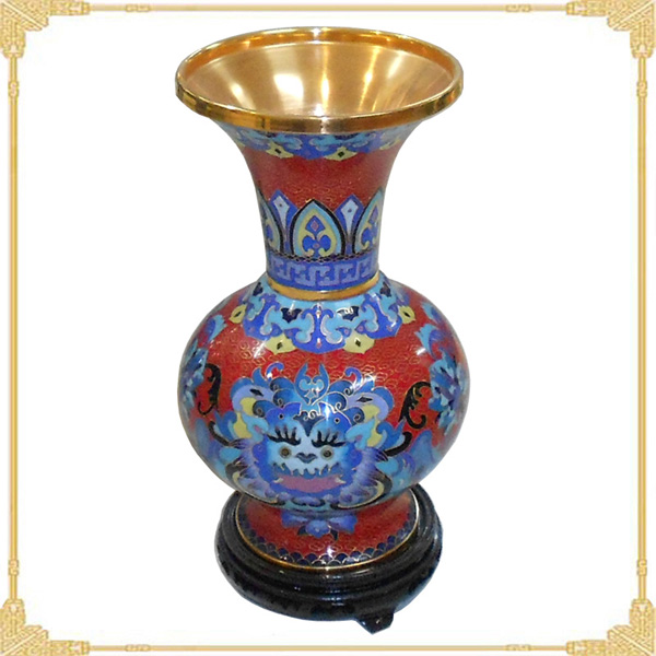景泰蓝花瓶10寸红珐琅莲寿花瓶收藏精品北京特色商务外事收藏礼品