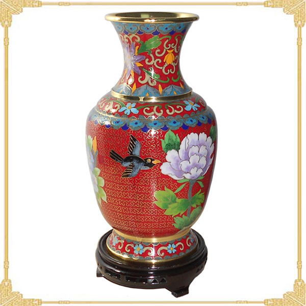 景泰蓝花瓶10寸金龙瓶富贵牡丹红地结婚礼品北京特产出国商务礼品