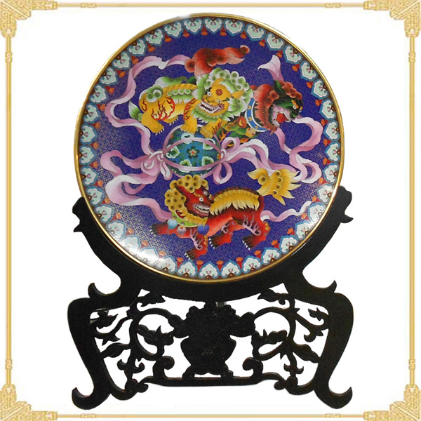景泰蓝盘子20寸珐琅狮子盘精品 北京特色工艺品收藏送礼装饰精品