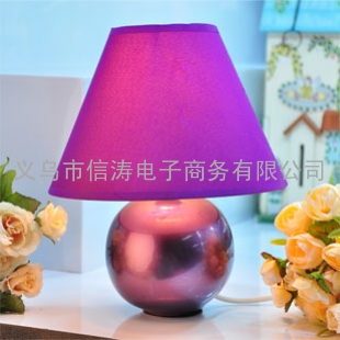 紫色圆形简约陶瓷台灯/个性台灯