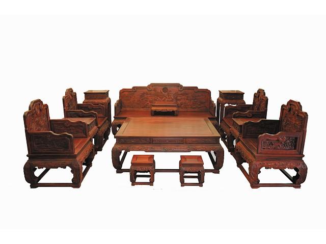 广西南宁红酸枝灵芝宝座沙发十三件套(红木沙发图片)