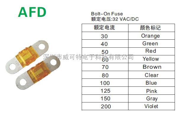 供应AFD车用保险丝 32V汽车保险丝 车用30-200A保险丝