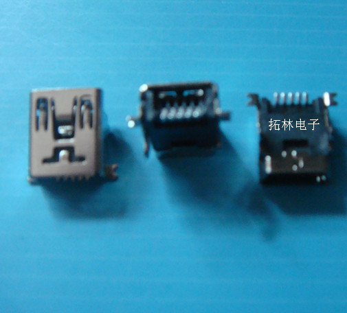 迷你MINI USB 5P母座铜壳前插后贴SMT式 不带柱子