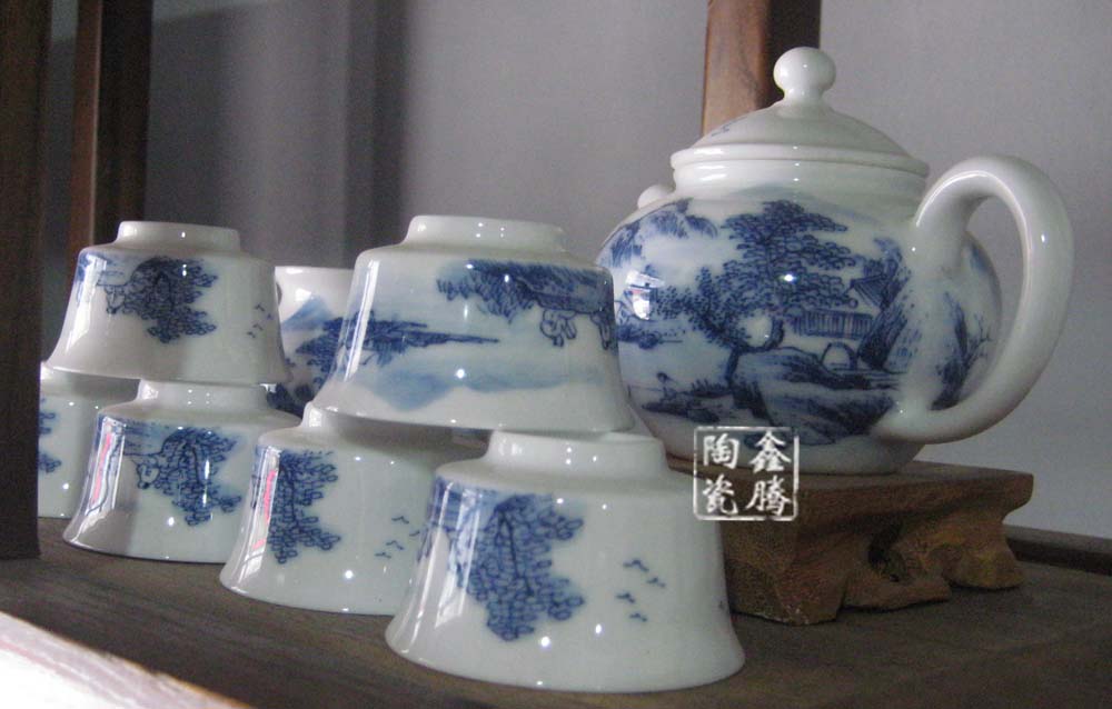 手绘青花瓷茶具，青花功夫茶具，订制茶具