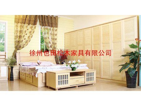松木卧室家具YT-WS-3卧室松木衣柜、松木双人床