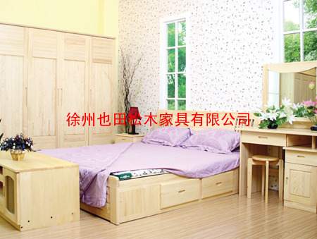 专业松木家具XLB-WS-8卧室家具、卧室松木床、组合松木衣柜