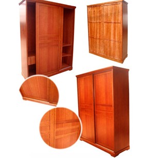批发海棠木套房家具 实木衣柜 两门推拉衣柜