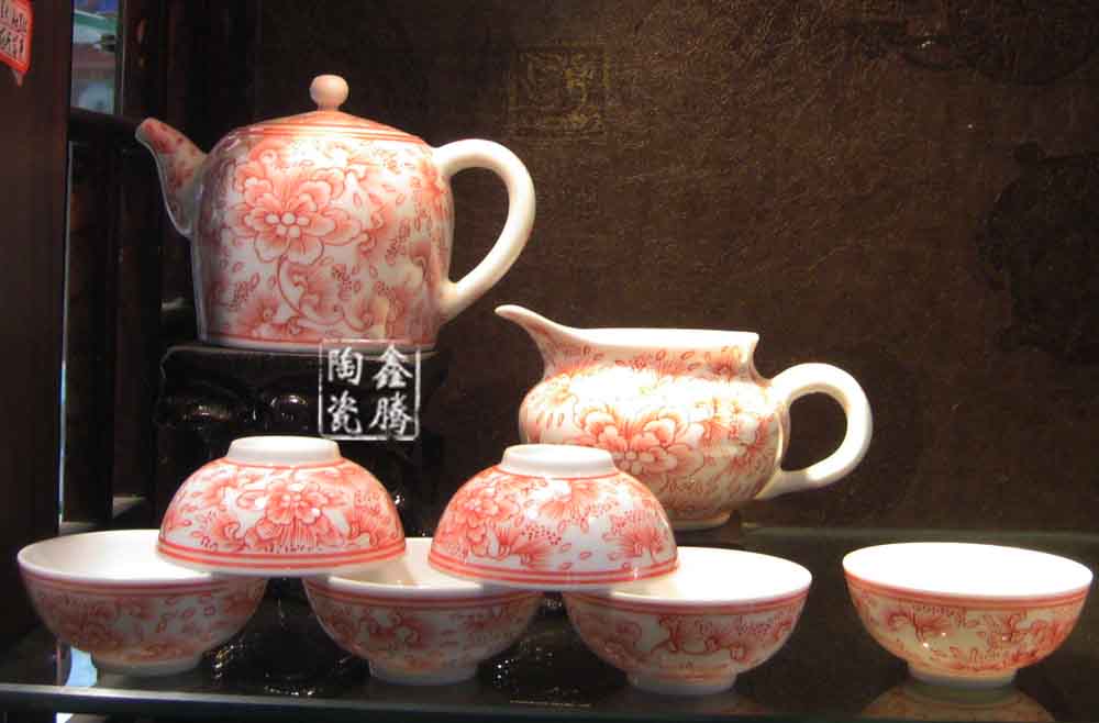 粉彩青花功夫茶具，粉彩陶瓷茶具