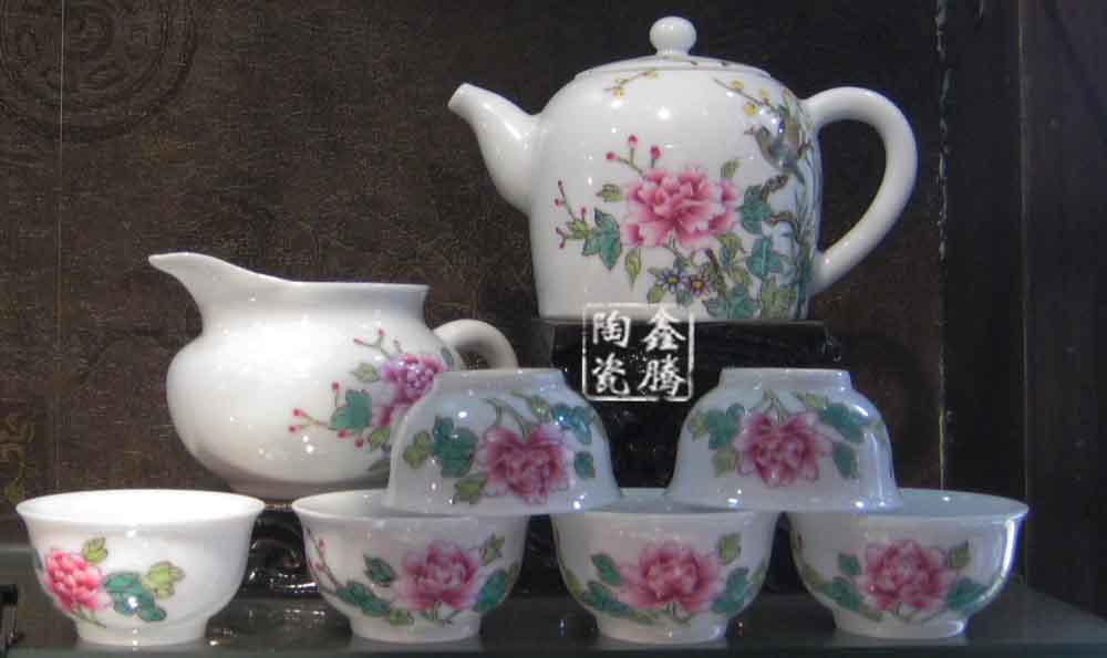 粉彩陶瓷茶具，手绘粉彩功夫茶具