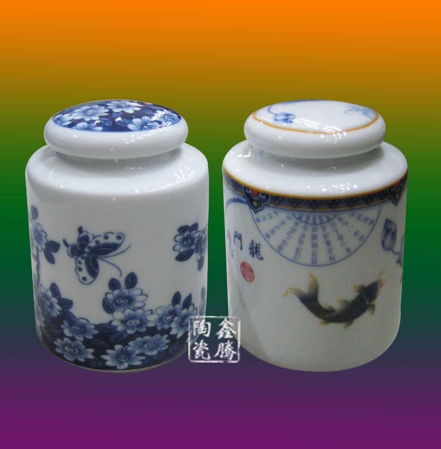 青花瓷茶叶罐，粉彩陶瓷茶叶罐，骨质瓷茶叶罐