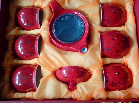 精品陶瓷茶具，中国红陶瓷茶具