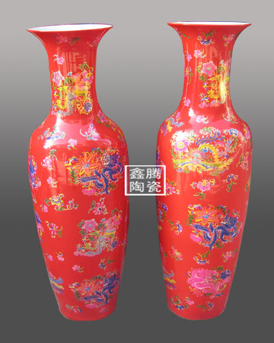 陶瓷大花瓶，中国红大花瓶，高品质红瓷大花瓶