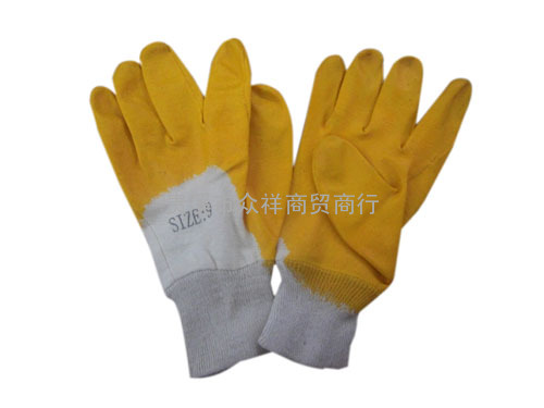 厂家直销棉毛布黄色丁腈手套、防油手套、防护作业手套