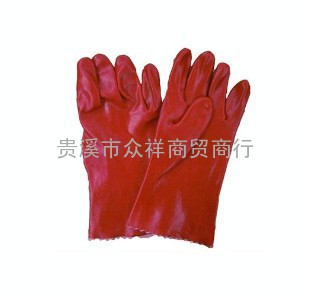 厂家直销红色PVC手套、防化手套、浸塑手套、防护劳保手套、防油耐油手套