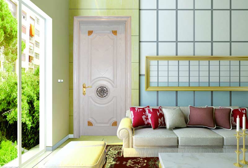 红橡烤漆复合门MPD-04，白色风格嵌金色装饰