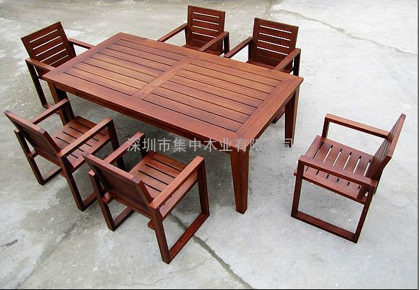 实木组合桌椅　一桌六椅　南美柚木