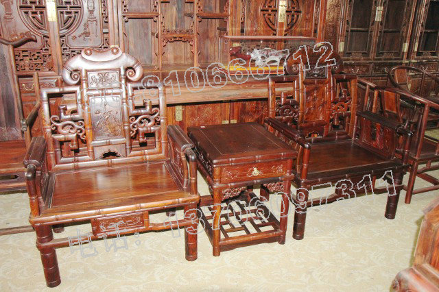 老挝大红酸枝太师椅 三件套